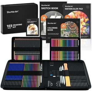 Shuttle Art 103pc Drawing Kit Color Pencils Sketchbook Watercolor Pad & Supplies